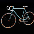 Light Blue Bicycle with Sleek Frame Orange Rims Curved Handlebars and White Seat