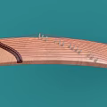 Guzheng Traditional Chinese Stringed Instrument with Wooden Structure Strings and Decorative Elements on Blue Background