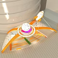 2024 New Species Market Event Entrance With Orange Curved Arch And White Spherical Rocket Decorations