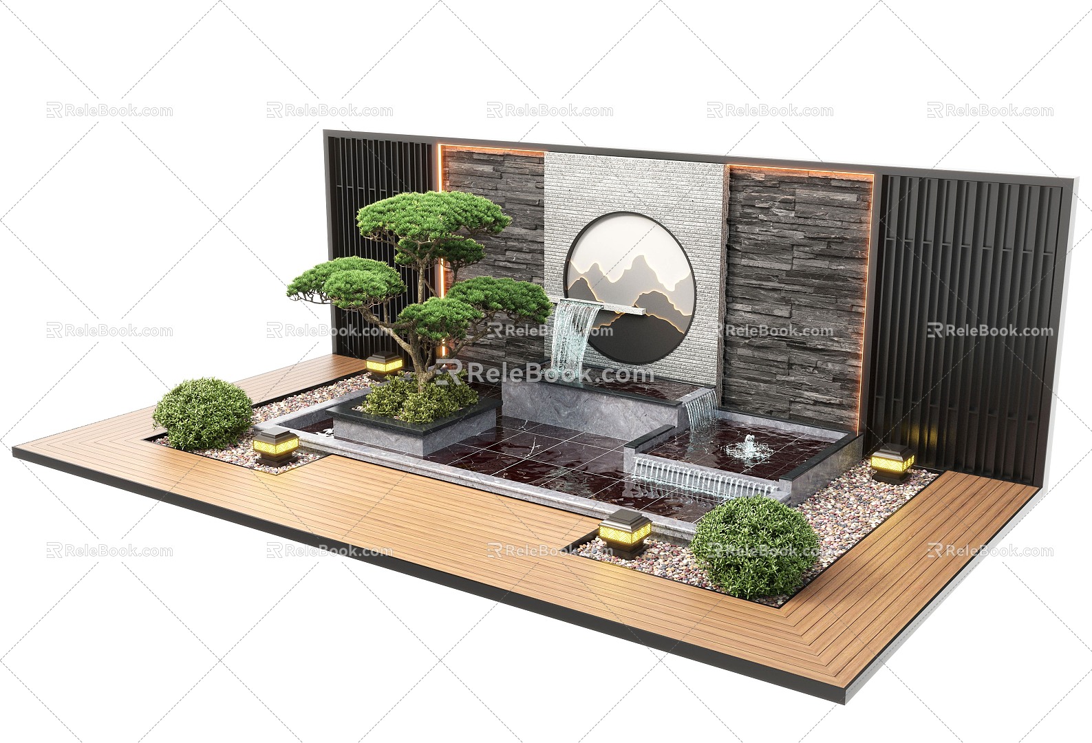 New Chinese style waterscape wall landscape wall waterscape water fountain landscape plant landscape sketch stacked water 3d model