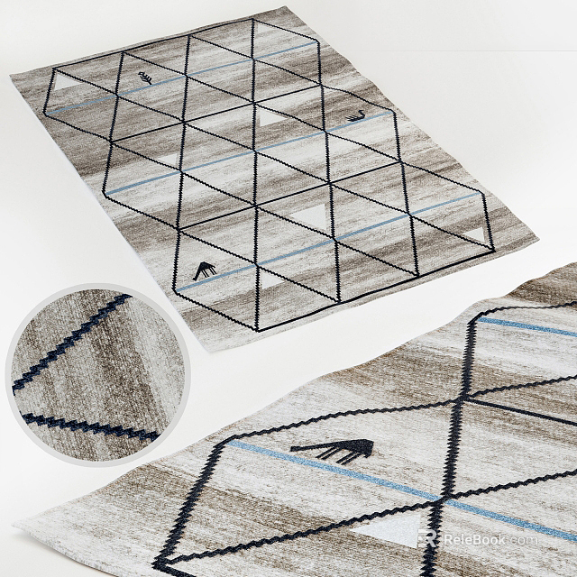 Square Rug with Geometric Triangle Pattern Neutral Gray Blue Lines and Woven Texture 3d model 