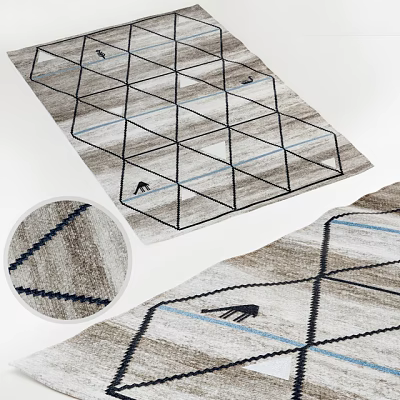 Square Rug with Geometric Triangle Pattern Neutral Gray Blue Lines and Woven Texture 3d model