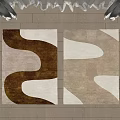 Modern Square Rugs with Brown Beige Curved Patterns on Wooden Floor