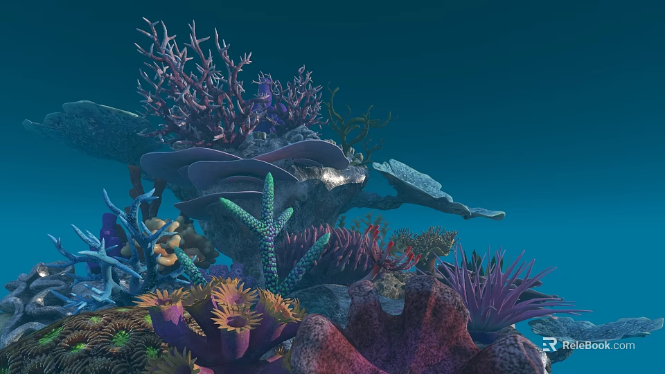 Vibrant Underwater Marine Life Scene With Colorful Coral Reef And Sea Plants 3d model 