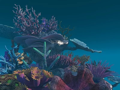 Vibrant Underwater Marine Life Scene With Colorful Coral Reef And Sea Plants 3d model