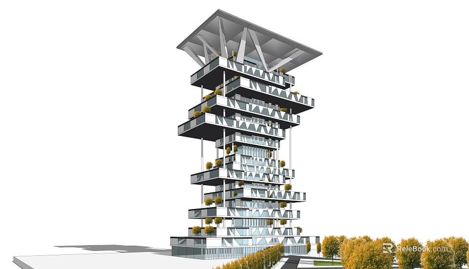 Modern High Rise Building With Unique Hanging Gardens And Plant Filled Balconies 3d model 