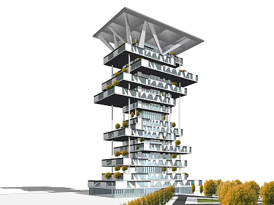 Modern High Rise Building With Unique Hanging Gardens And Plant Filled Balconies 3d model