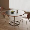 Modern Round Meeting Table and Chairs with Dark Wooden Top Metal Base and Fruit Plate