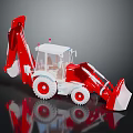 Red And White Toy Excavator Model With Front Loader Cab And Wheels 3d model