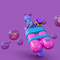 Colorful Bubble Gun Toy With Pink Blue Design And Transparent Bubbles On Purple Background
