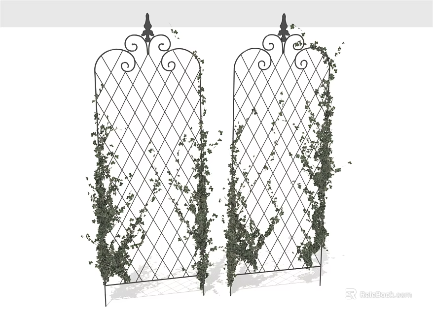 Iron Partition with Diamond Grid Decorative Top and Climbing Plants for Garden 3d model 