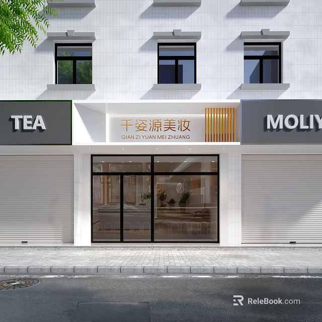 Modern Beauty Hair Salon Exterior with Glass Door and Window Design Elements 3d model 