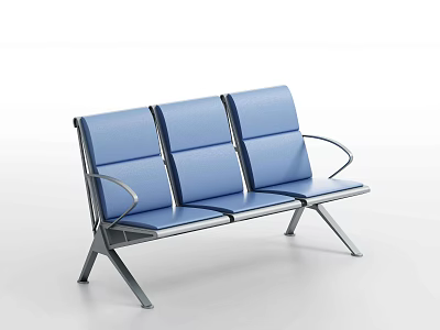 Blue Three Seat Public Chair With Metal Frame For Waiting Areas 3d model