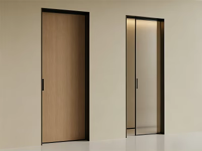 Modern Interior Design With Wooden And Glass Doors Featuring Black Frames 3d model