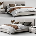 Modern Double Bed With White Bedding Brown Pillows And Side Nightstand Decor 3d model