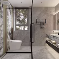 Modern Bathroom Interior Design With Marble Countertop Double Sink Large Mirror And Towel Rack