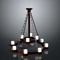 Wooden Chandelier With Candle Shaped Lights And Chain Suspension Design