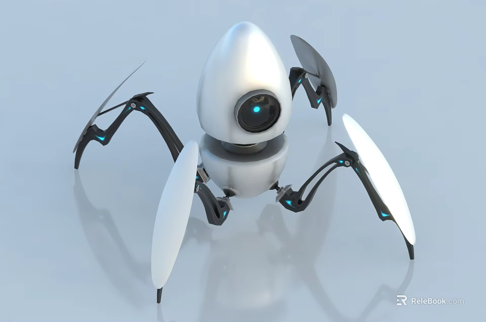 Smart Machine Robot With Camera And Mechanical Legs In White Black Design 3d model 