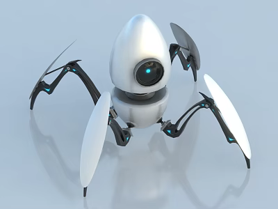 Smart Machine Robot With Camera And Mechanical Legs In White Black Design 3d model
