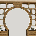 Chinese Curio Shelf with Circular Arch Design Multiple Wooden Layers Drawers and Decorative Carvings