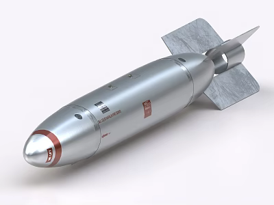 Silver Bomb Weapon With Tail Fin And Markings 3d model