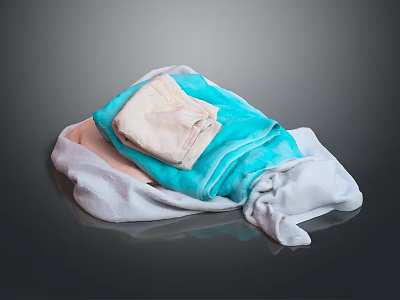 Soft Folded Towels With Blue Pink And White Colors For Daily Use 3d model