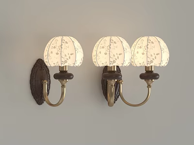 Elegant Three Wall Lamps With White Floral Shades Dark Bases And Brass Arms On Wall 3d model