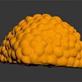3D Rendered Biological Tissue Section Featuring Yellow Outer Layer Pink Middle and Blue Red Particles