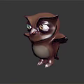 Cute Brown Cartoon Owl Character With Big Eyes And 3D Model Design