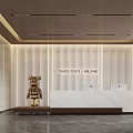 Modern Luxury Corporate Reception Space With White Marble Counter And Stylish Golden Bear Art Decor