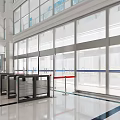 Public Facility Entrance Hall With Security Turnstiles Large Glass Windows And Bright Interior