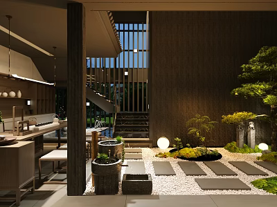 Elegant Tea House With Traditional Wooden Structure And Peaceful Garden Courtyard 3d model