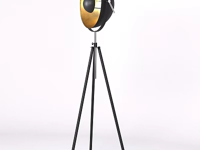 Modern Floor Lamp With Tripod Stand And Metallic Gold Black Shade Design 3d model