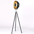 Modern Floor Lamp With Tripod Stand And Metallic Gold Black Shade Design