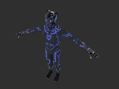 Game and Movie Character With Black Body Blue Glowing Patterns And Helmet Structure 3d model