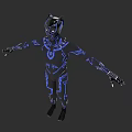 Game and Movie Character With Black Body Blue Glowing Patterns And Helmet Structure