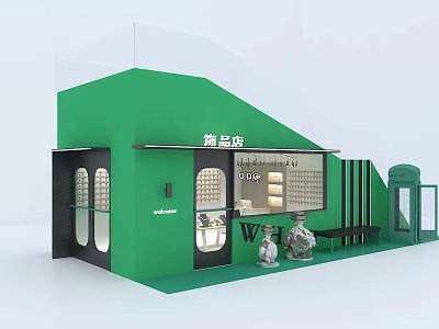 Modern Green Jewelry Store Interior With Glass Display Cases And Accessories 3d model