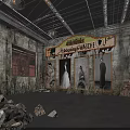 Abandoned Haunted House Exterior With Neon Sign Mannequins And Dilapidated Scenery