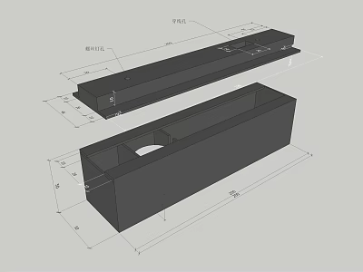 Mechanical Parts Engineering Drawing With Dimensional Annotations And Black Rectangular Structures 3d model