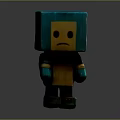 Cartoon Style Block Character With Square Blue Head Yellow Face Sad Expression And Blue Limbs