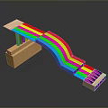 Colorful Curved Scene Component Model With Rainbow Stripes Wooden Base And Purple Blocks