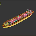 Blue And Yellow Tanker Ship With Decorative Patterns On Deck As Water Transport Vehicle