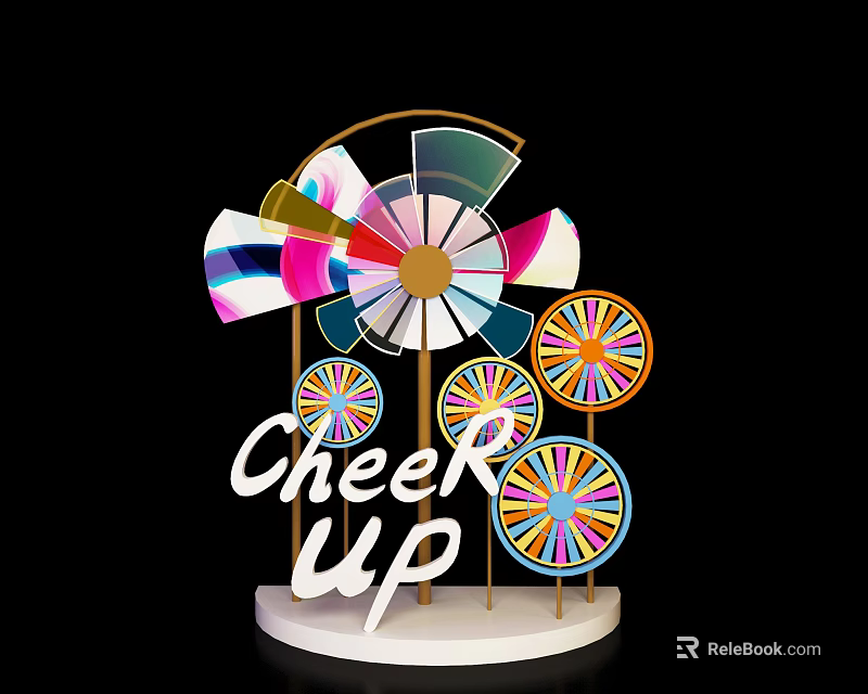 Colorful Cheer Up Decorative Pinwheel With Multiple Wheels And White Base 3d model 