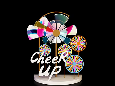 Colorful Cheer Up Decorative Pinwheel With Multiple Wheels And White Base 3d model