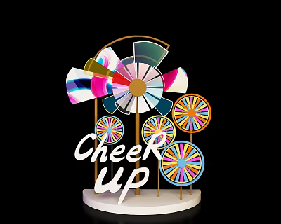 Colorful Cheer Up Decorative Pinwheel With Multiple Wheels And White Base 3d model