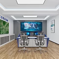 Modern Control Room With Large Monitoring Screens Control Consoles Wall Maps And Office Chairs