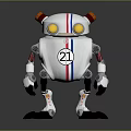 Mechanical Robot Character With White Body Red Blue Stripes Orange Eyes And Number 21
