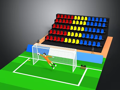 Soccer Field Scene With Green Turf Goal Net Goalkeeper Soccer Ball And Colorful Seats 3d model