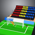 Soccer Field Scene With Green Turf Goal Net Goalkeeper Soccer Ball And Colorful Seats