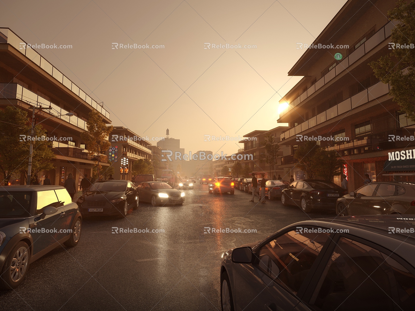 Modern Commercial Street Dusk Street 3d model